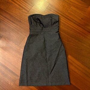 denim fabric, strapless dress- sweetheart neckline
